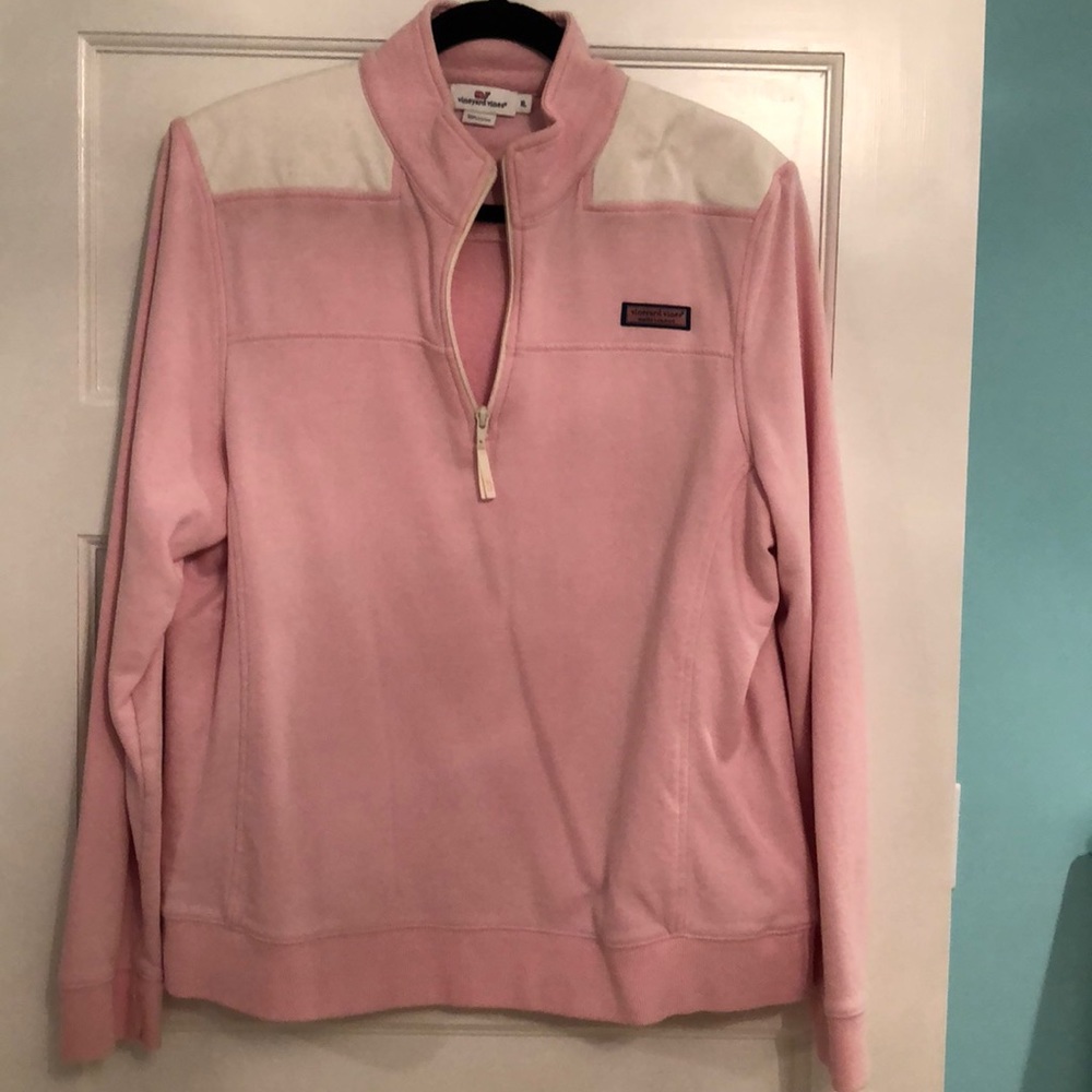 Vineyard Vines pink & white quarter-zip shep shirt